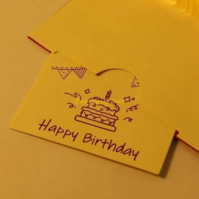 3D Birthday Cake Cards with Music Light Happy Birthday Pop-Up Greeting Postcards Gifts with Envelope Invitations for Kid Girl G251119