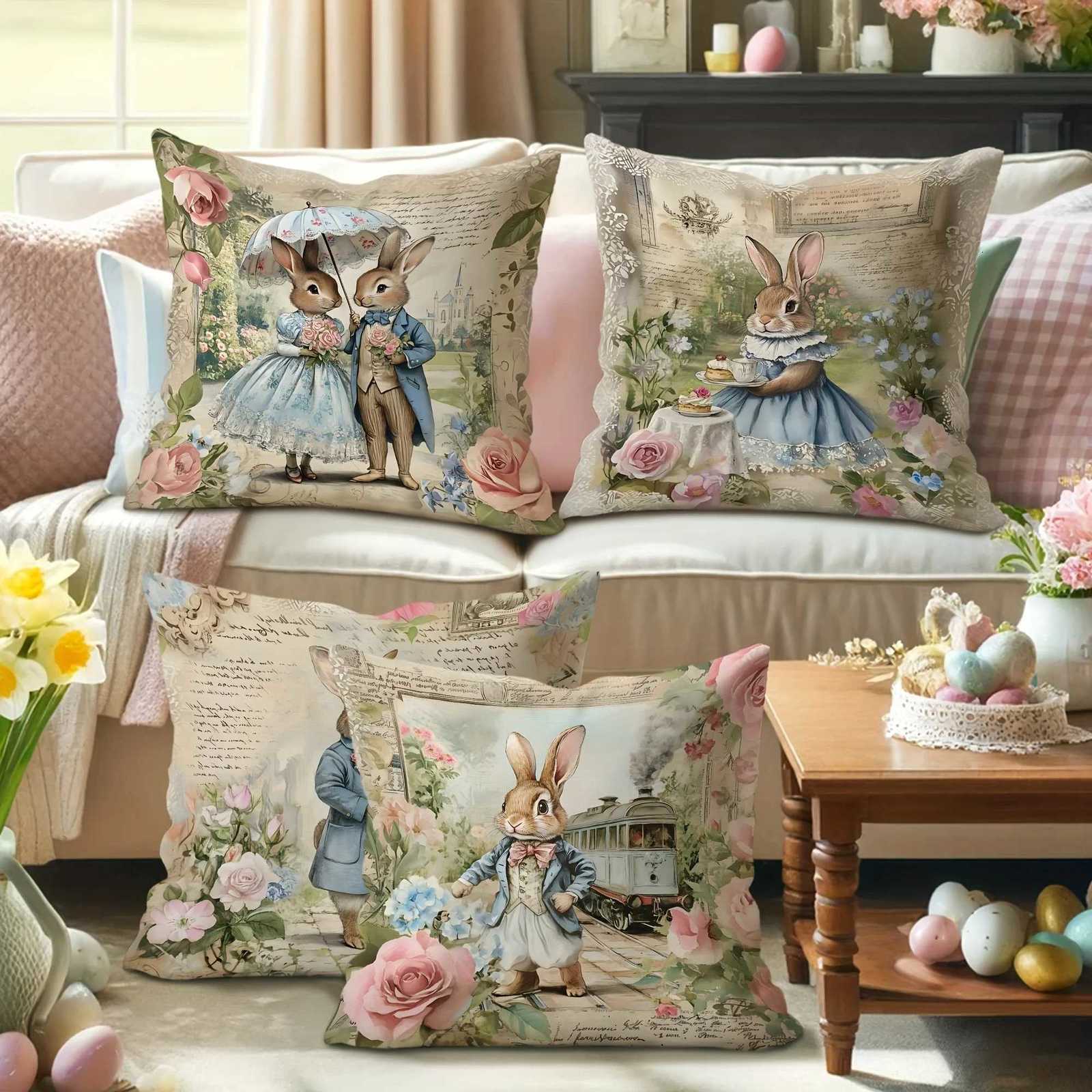 4Pcs Cabin Style Covers - Pray for a Cozy Home Printed Polyester Cushion Covers with Zipper for Sofa/BedM251119