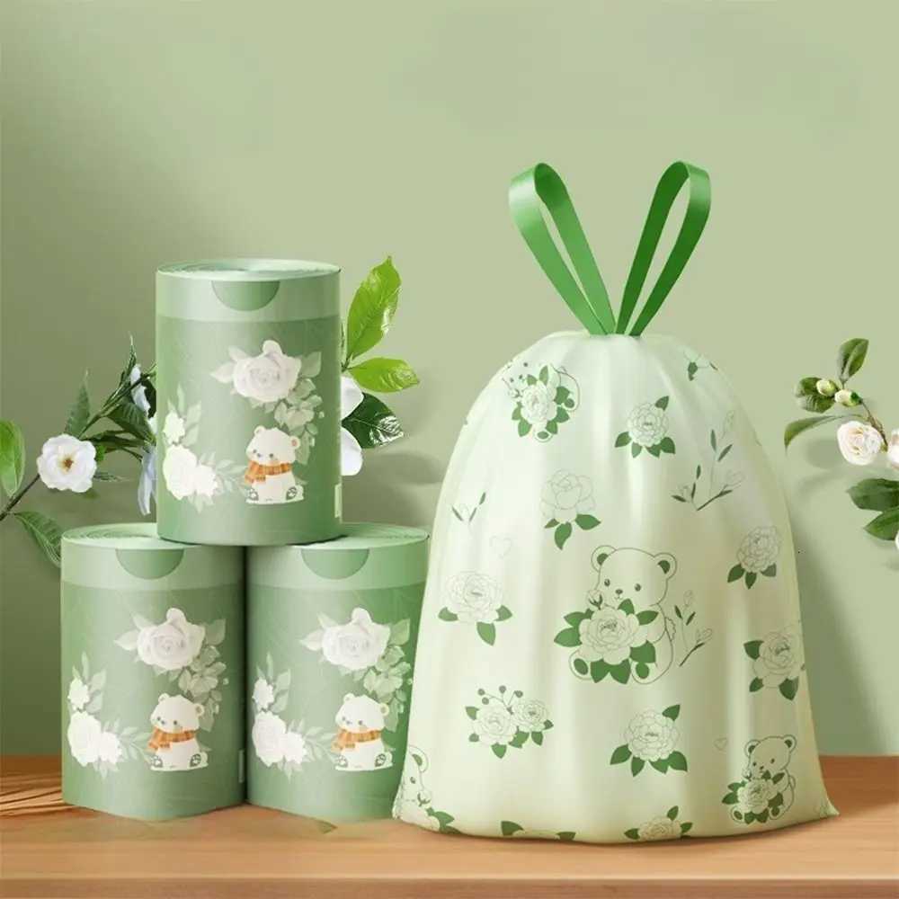 30pcs/rolls Not Easy To Break Drawstring Garbage Bag Plastic Portable Design Thickened Trash Bag Thickened Material C251119