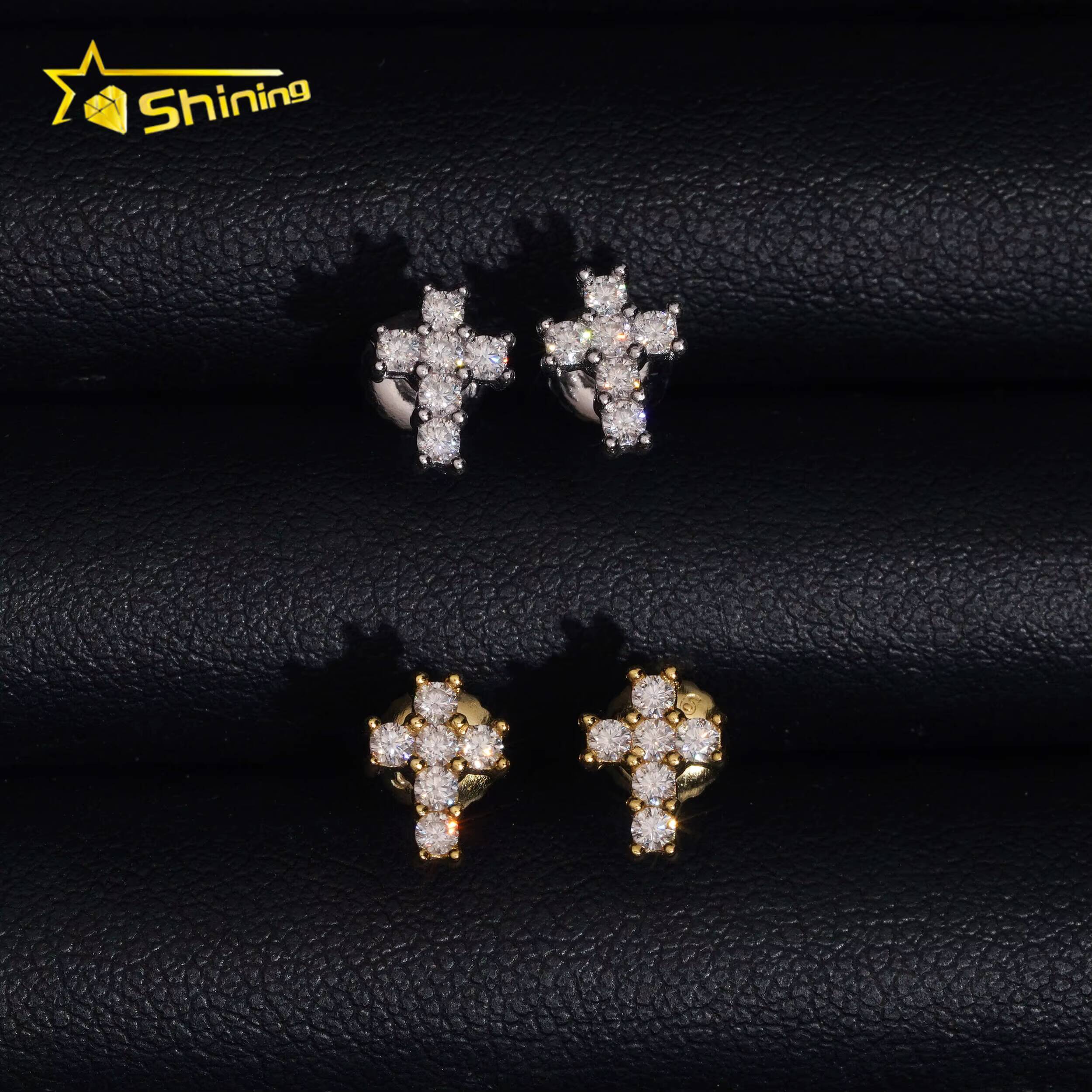 Hot Sale Cheapest Price Cross Design Earrings 925 Silver Gold Plated GRA Moissanite Stud Earrings Fashion Jewelry