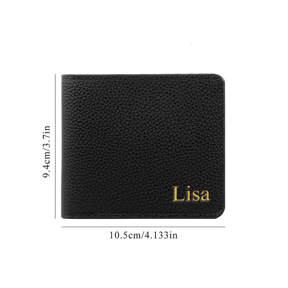 Customized name PU leather ultra-thin double-fold short cash wallet with ID window and card slot double-fold card holder walletT251119
