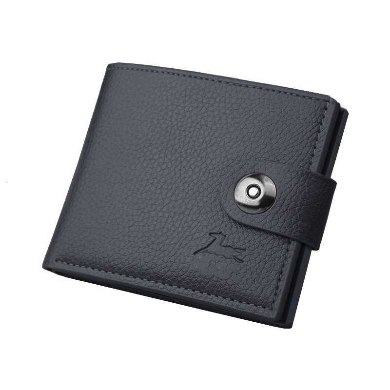 Mens Short Wallet with Hasp - PU Leather Card Holder Magnetic Closure Slim Purse Natural Leather LookT251119
