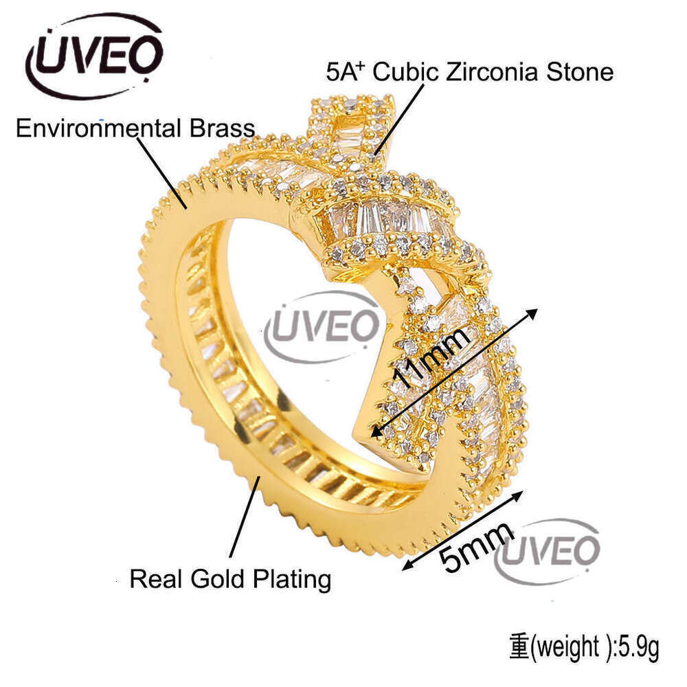 Luxury designer men and women ice VVS Moissanite, real gold plated, irregular T-shaped diamond hip hop rings in sterling silver