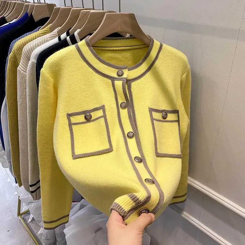Small Fragrance Contrast Long-Sleeved Knit Cardigan Womens Spring And Autumn New Loose Slim Sweater Coat Casual Soft And Top H251119