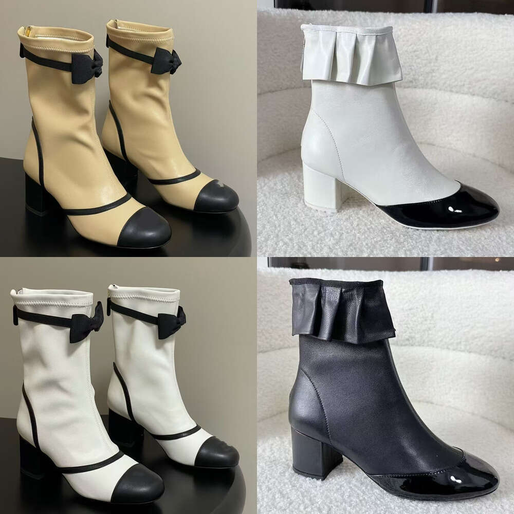 Top quality Designer Luxury Womens bootie new Trendy Bow Net Mesh ankle boots Kitten Heels Chunky Heel boots Thick heel fashion womens boots for White pink women