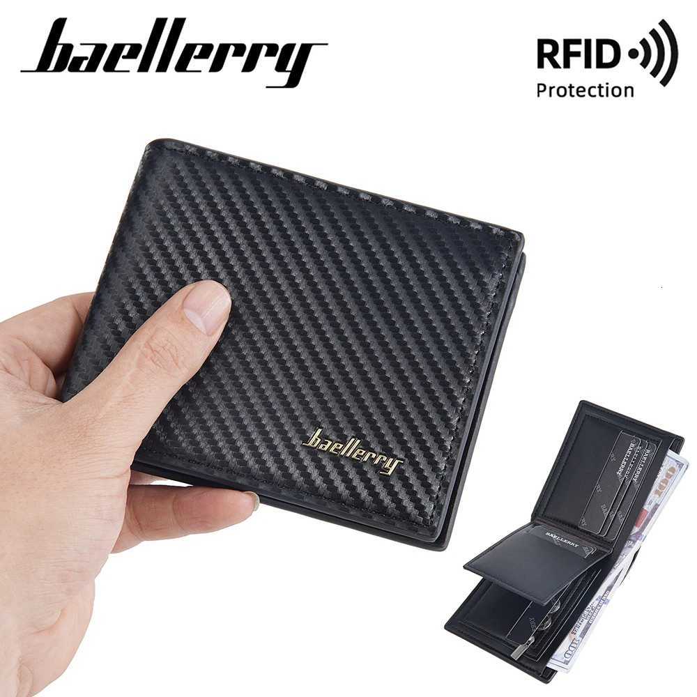 Baellerry New Men Short Wallets Carbon Fiber Card Holder Zipper Male Purses High Quality Coin Pocket Mens WalletT251119