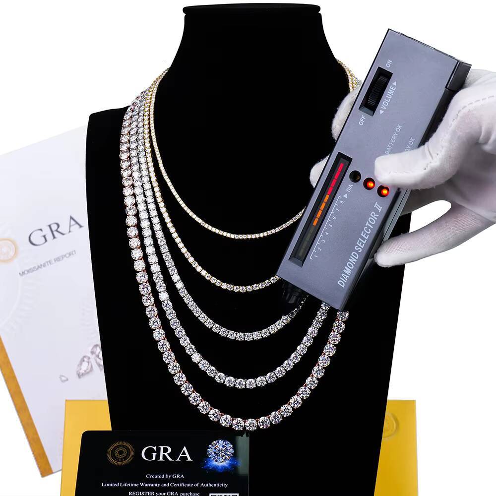 Luxury Hip Hop Fine Jewelry 925 Sterling Silver 5mm 16/18/20/22/24 Inches Hiphop Necklace for Men Women Moissanite Tennis Chain