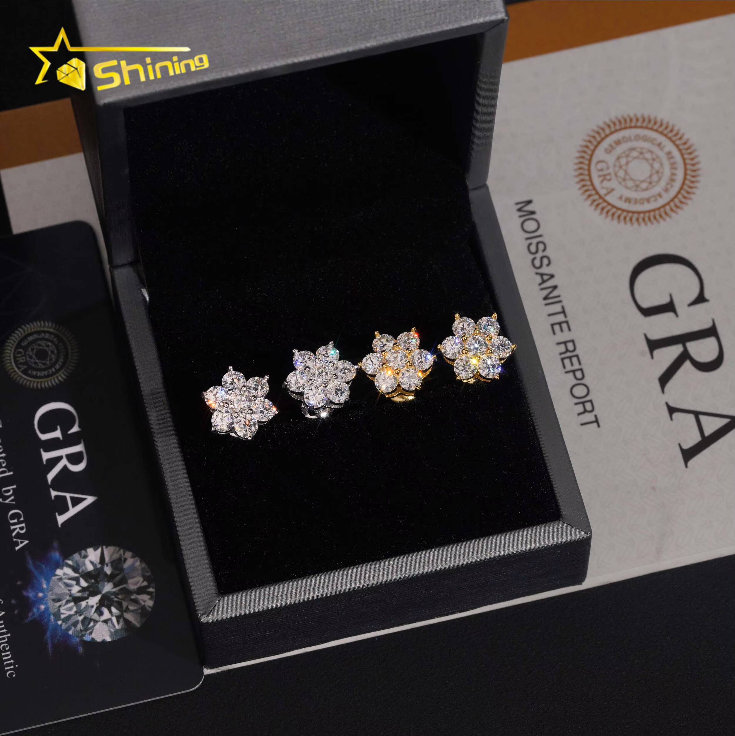 Hot Sale Flower Earring Gold Plated 925 Sterling Silver Iced Out VVS Diamond Moissanite Screw Back Stud Earrings Fine Jewelry