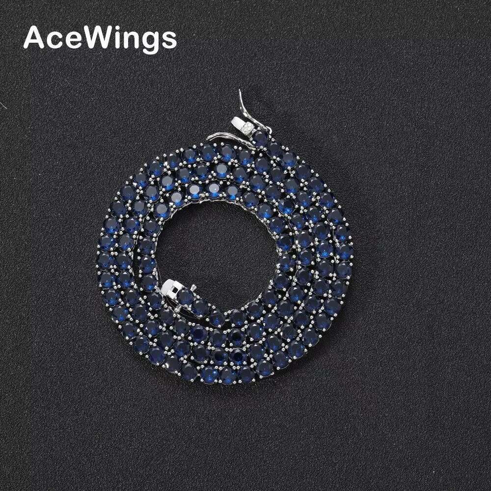 BC206 4mm 16" 18" 20" Brass Blue CZ Necklace Hip Hop Bg Jewelry Zircon Tennis Chain Iced Out