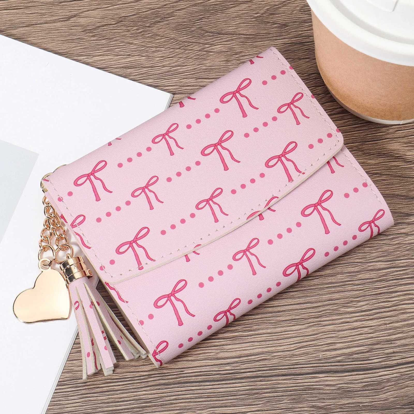 Fashion metal heart-shaped and tassel decorated small wallet coin pocket small wallet three fold womens wallet womens bow priT251119