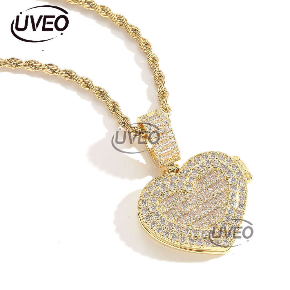 Luxury designer photo frame flip, couple photo pendant, Ice out vvs Moissanite necklace Free shipping