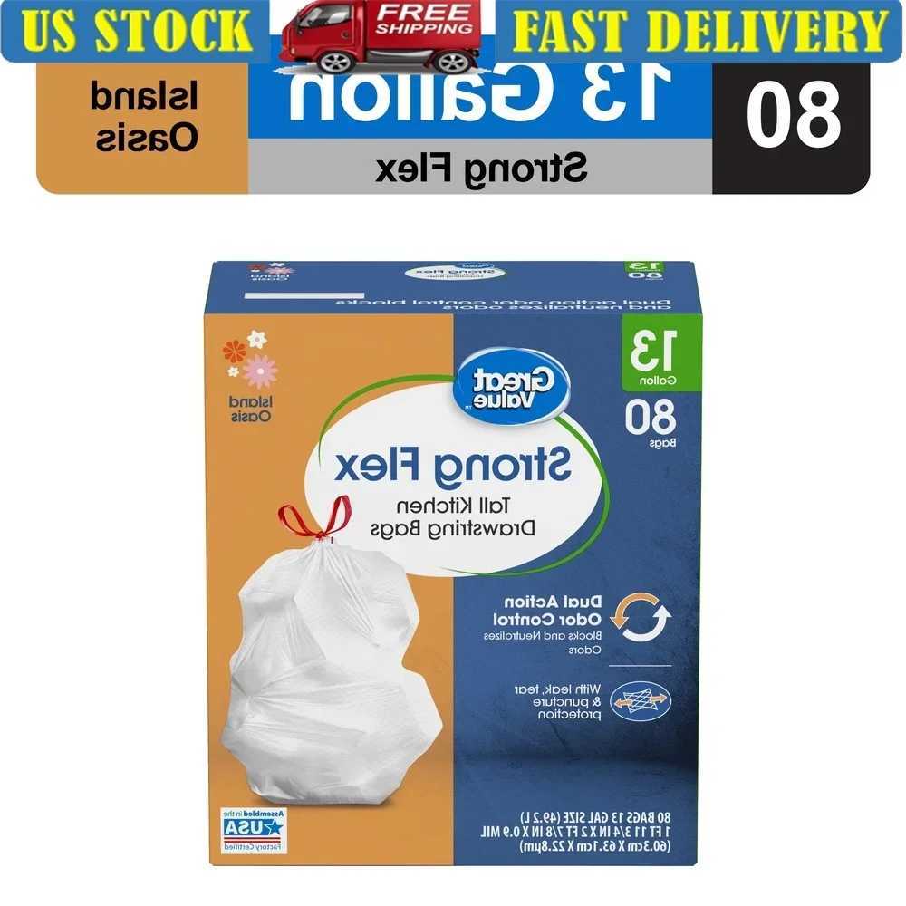 80 Count 13 Gallon Tall Kitchen Trash Bags Drawstring Leakproof Odor Control Puncture Resistant Strong Flex C251119