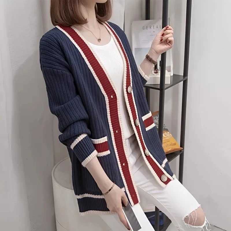 V-Neck Sweater 2025 Spring Autumn Womens Clothing Knit Cardigan Woman Slim Coat Chic Fall Clothes Sweter Damski Femme Jersey H251119
