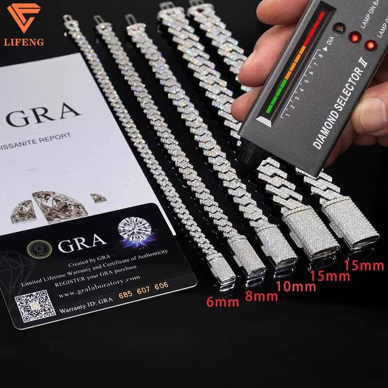 VVS Iced Out Black Mossanite Cuban Gra Chain 8mm Black Necklace 925 Silver Moissanite Link Chain Custom Hiphop Jewelry Men