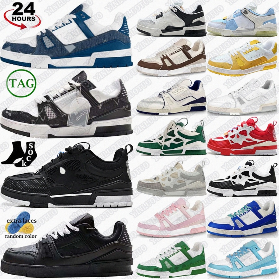 designer skate sneaker Trainer shoes sneakers mens shoe Black Triple Embossed Green White Marine Beige Grey Monogram Denim Blue Denim R7RxJ#