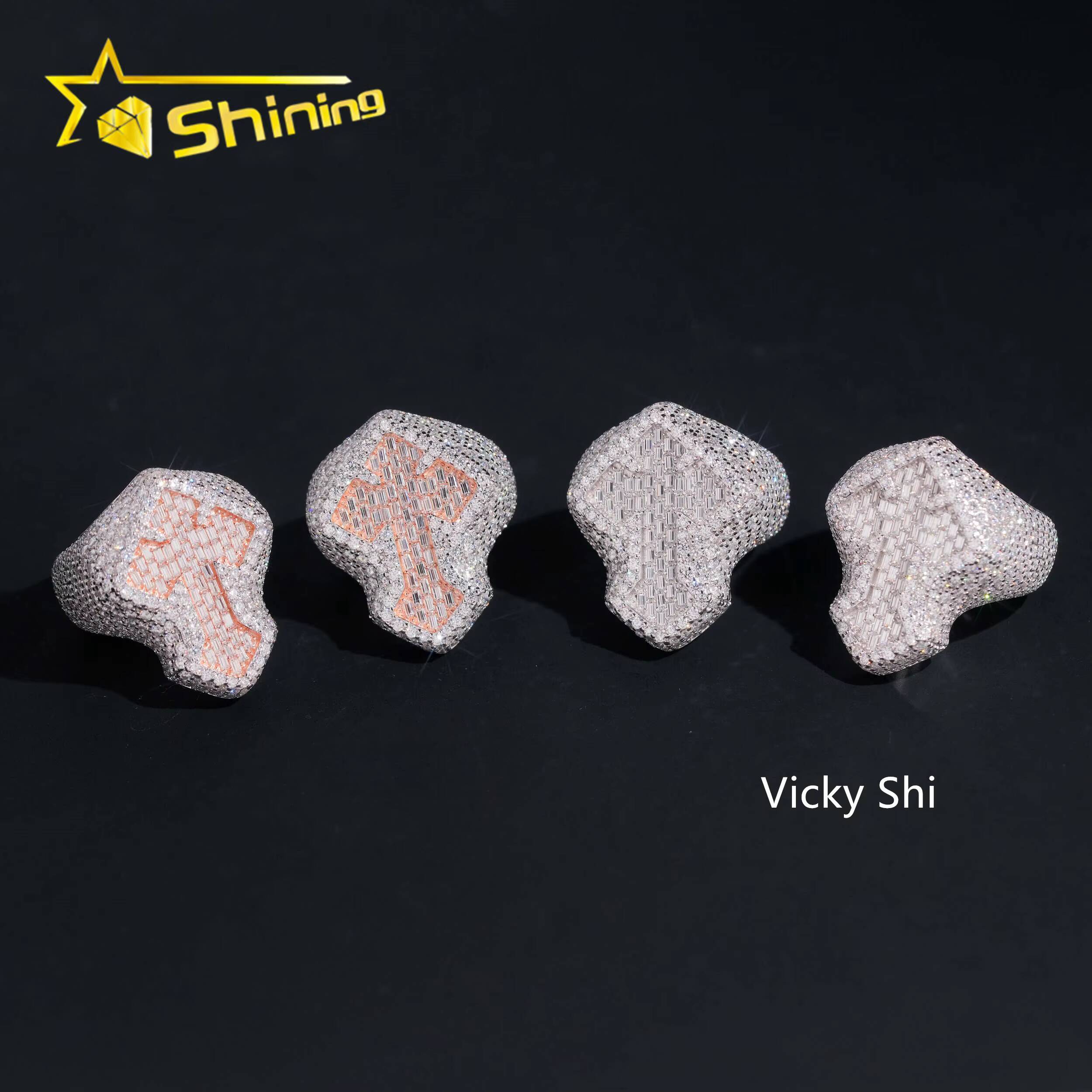 Hot Selling Iced Out Mens Moissanite Ring 925 Sterling Silver Hip Hop Jewelry GRA Certificated D VVS Moissanite Cross Ring