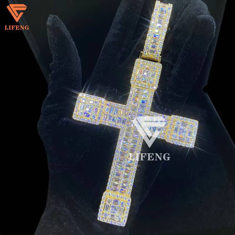 6x13 Inches Vvs Moissanite Diamond Large Cross Necklace Custom Silver Pendant Charms Custom Gold Plated Cross Pendant for Men