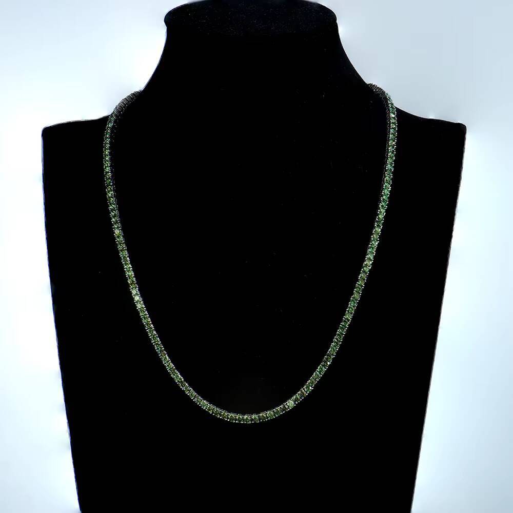 Hip Hop Jewelry 925 Silver Necklace Rhodium Plated Round Brilliant Cut Green Original Color Moissanite Tennis Link Chain