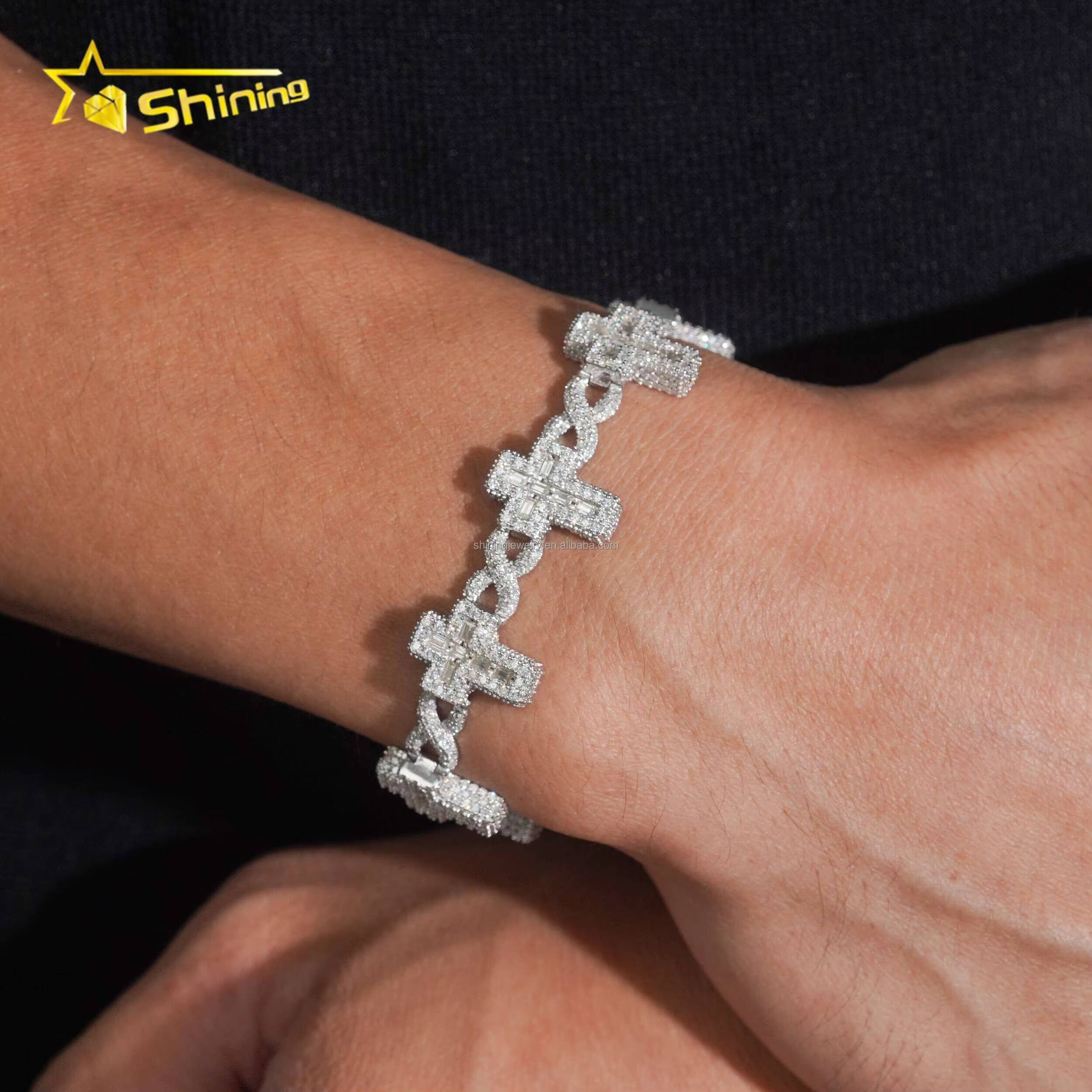 Pass Diamond Tester Fire Jewelry Rapper Hip Hop FL Moissanite Iced Out GRA Certificate S925 Silver Cross Infinity Bracelet