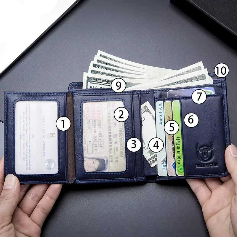 Blue Fashion Genuine Leather Man Wallet High Quality Card Holder Male Purse Pocket RFID Blocking WalletT251119