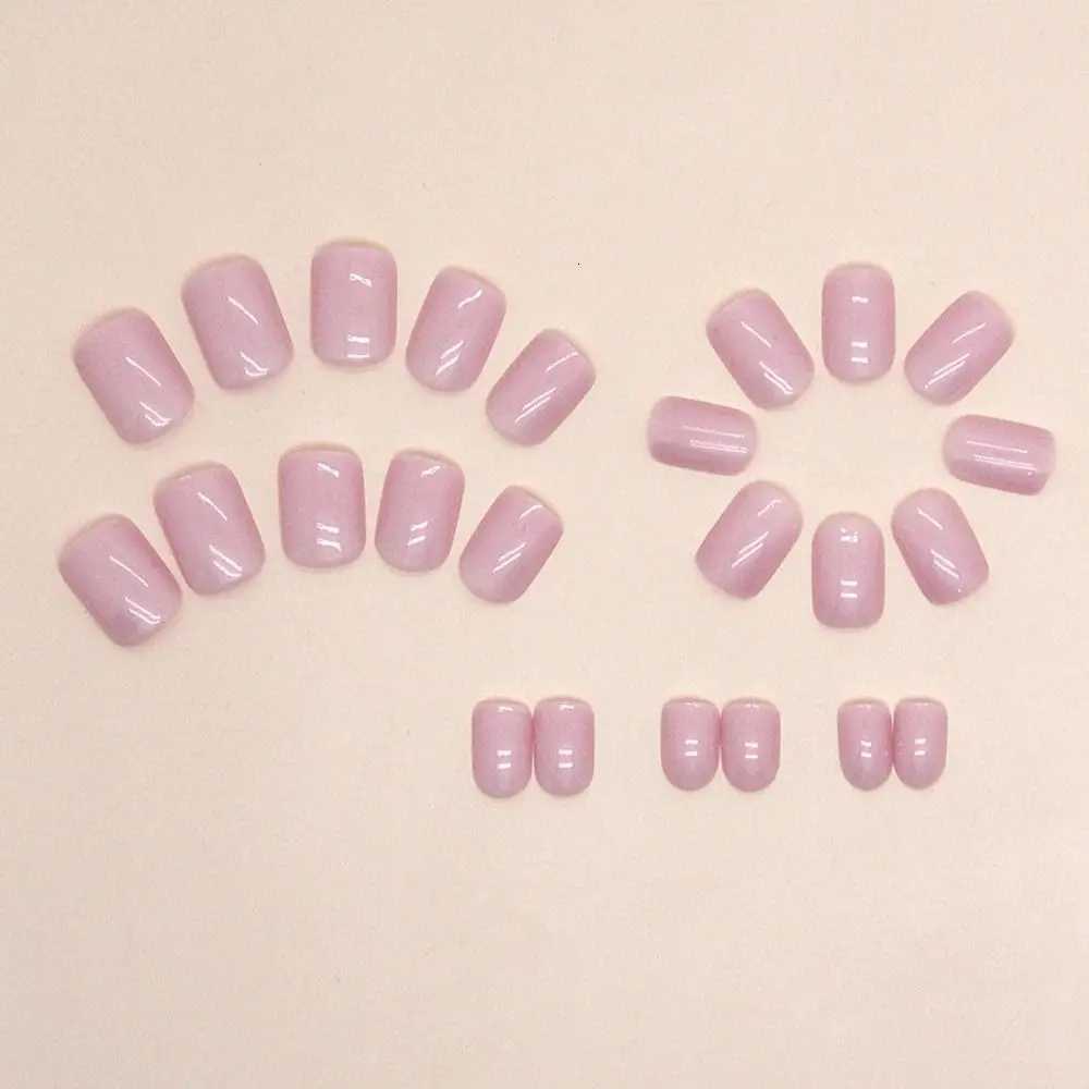 24pcs Short Round False Nails French Solid Color Full Cover Detachable French Nail Tips With jelly stickers DIY Nail ArtT251118T251119