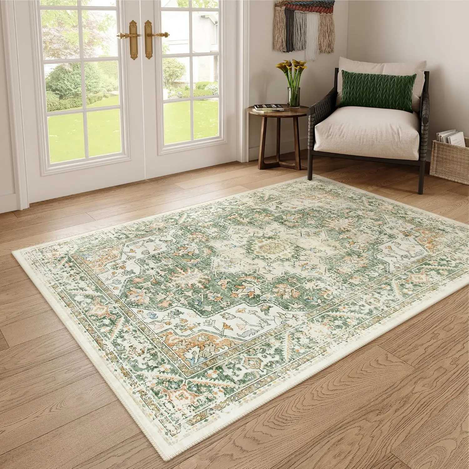 Washable Living Rug Soft Non-Slip Bedroom RugVintage Oriental Low-Pile Throw Indoor Dining Room Carpet for Home Office L1119 H260226