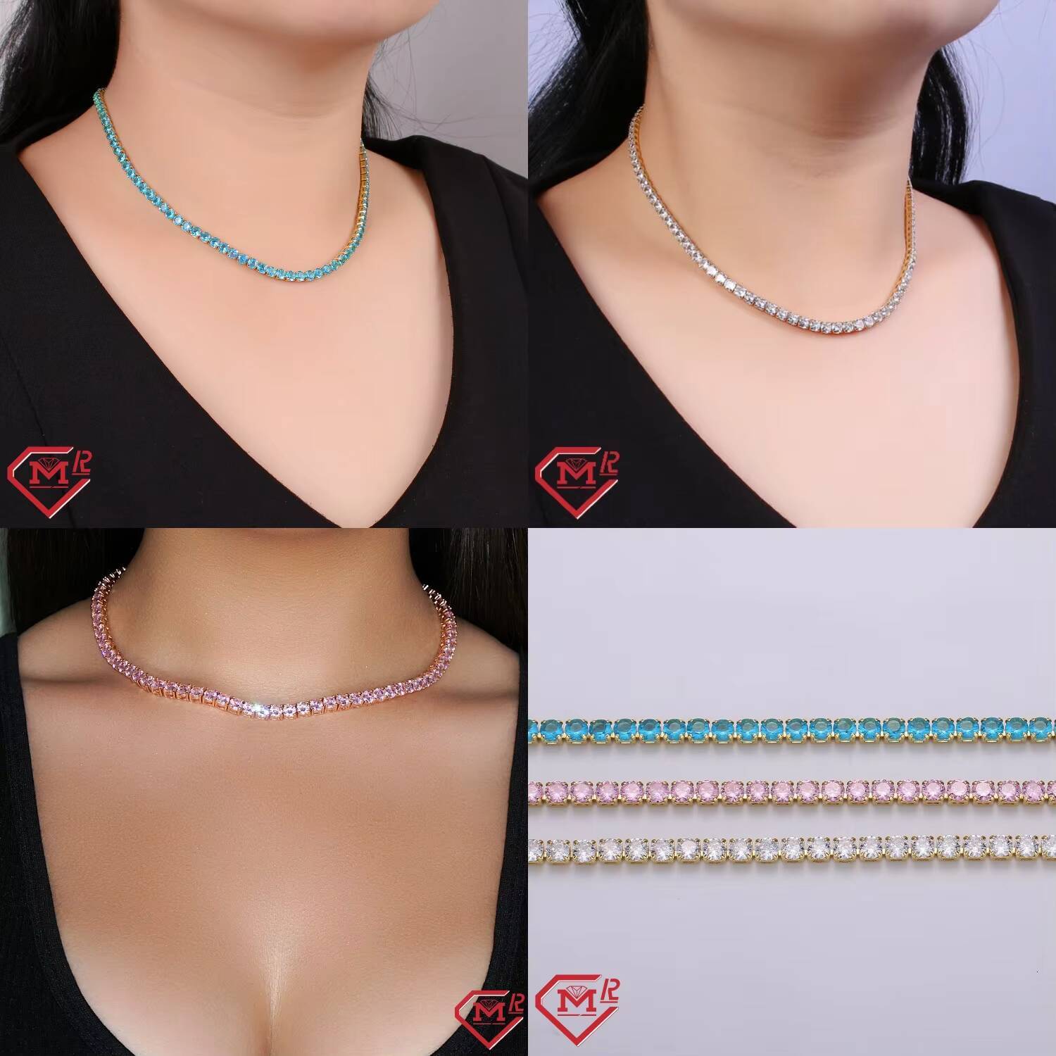 Top Selling Hiphop Tennis Chain 4mm 925 Silver White Pink Blue Colorful Vvs Moissanite Tennis Chain