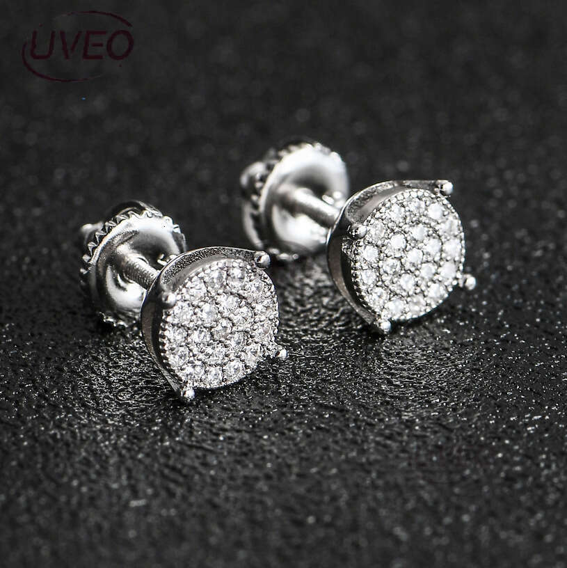 Luxury micro inlaid ice out VVS Moissanite round simple men women S earrings Hip Hop Free delivery