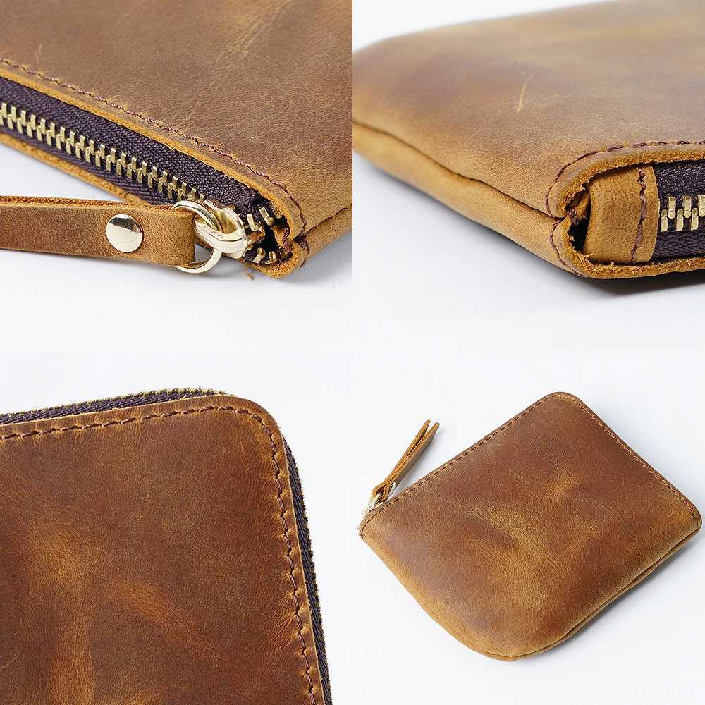 AIGUONIU Custom Wholesale Crazy Horse Genuine Leather Short Card Holder Men Wallet Retro Zipper Coin Pocket Wallet for MenT251119