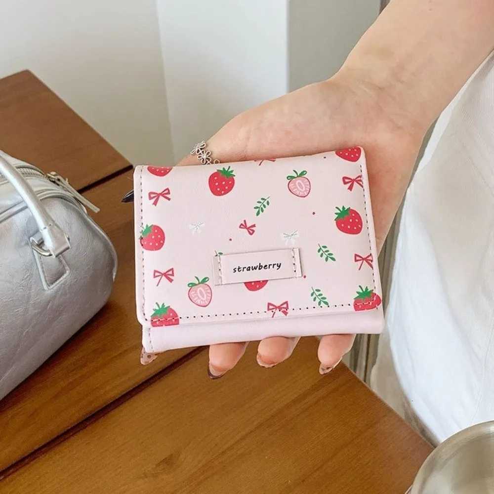 Portable Strawberry Tri-fold Wallet Printing Korean Style PU Leather Wallet Multi-Slot Folding Card Holder GirlT251119