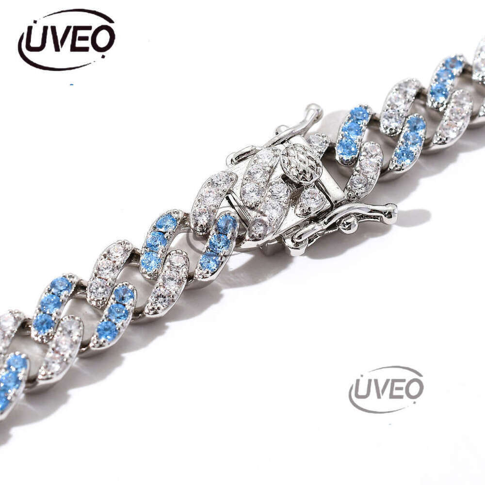 Luxury Hip Hop Necklace 9mm single row blue and white ice out VVS Moissanite Hip Hop Cuban even men and women Free delivery