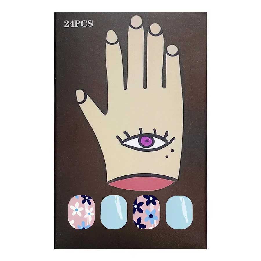 24Pcs Press on Nails Short Square Fake Nails Light Blue Glossy False Nails with Blue White Flowers Press ons Designs For WomenT251118T251119
