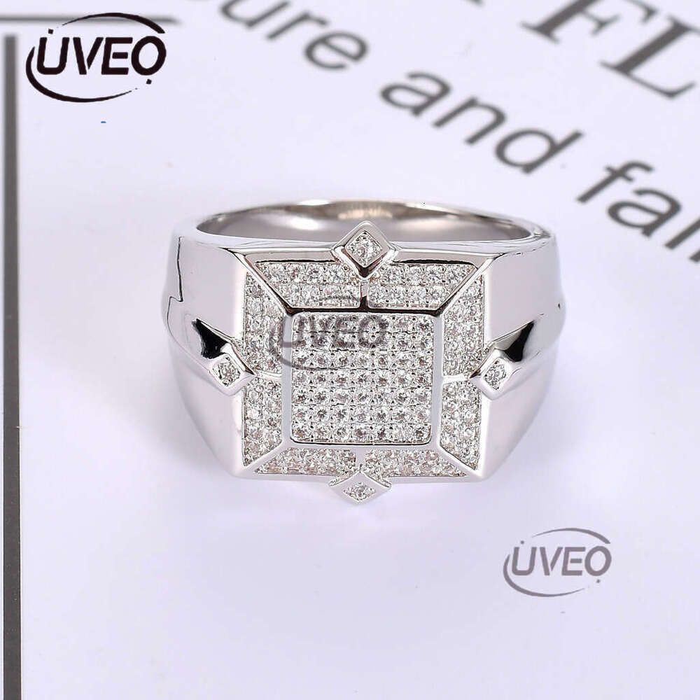 Luxury designer square men with ice out VVS Moissanite ring, hip-hop rapper ring free shipping