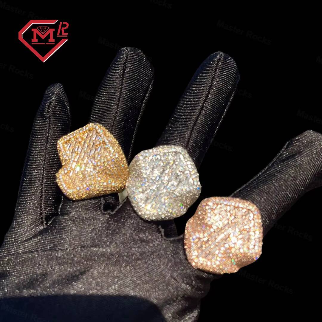 Master Rocks 925 Sterling Silver Hip Hop Jewelry Ring Cross Design Iced Out Baguette Moissanite Ring Men Vvs