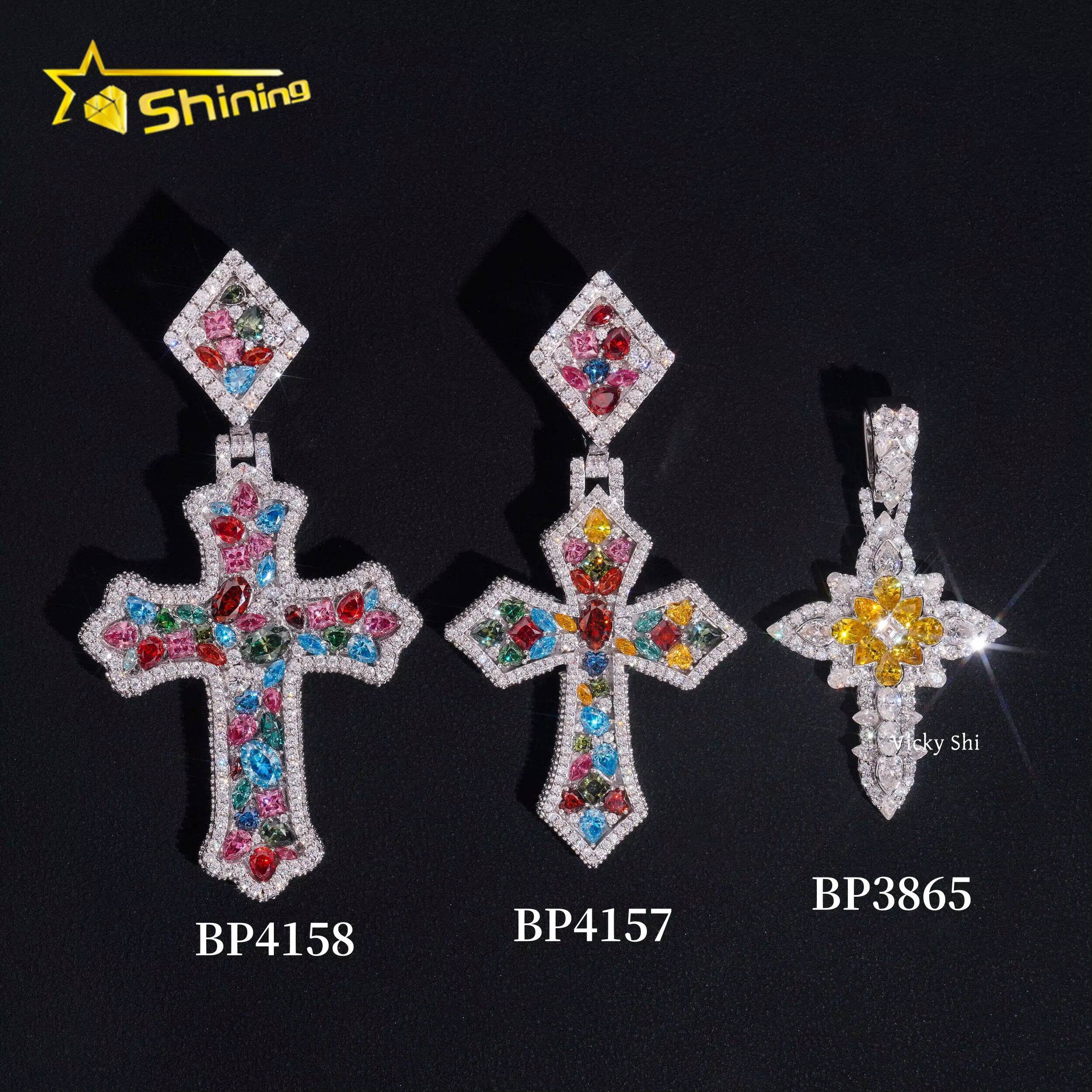 Luxury Multi Color Moissanite Cross Pendants Collection VVS Iced Out Moissanite Pendant Men Hip Hop Charm Pendant Jewelry