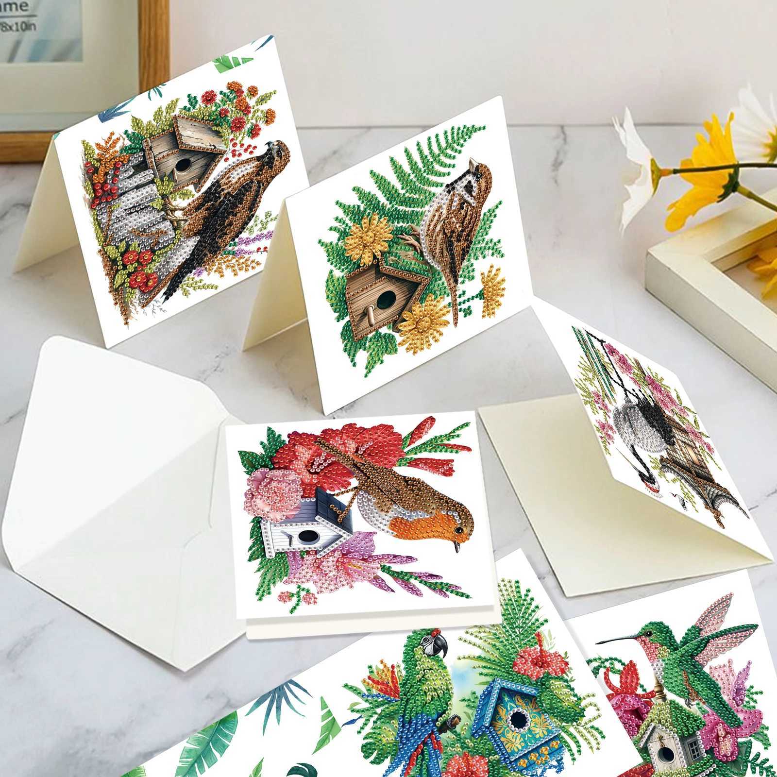 6Pcs Diamond Art Painting Greeting Cards KitsDIY Colorful bird Handmade Festival Greeting Diamond Birthday Creative Cards Gifts G251119