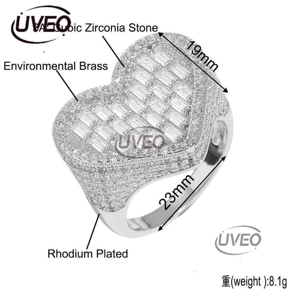 Luxury designer Ice out VVS Moissanite, heart-shaped hip hop rings for men and women