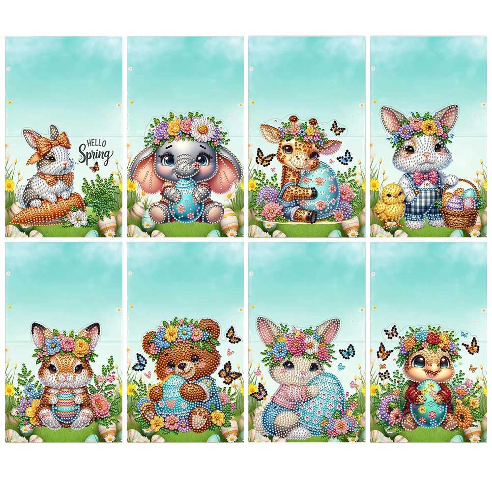 8pcs DIY Diamond Painting Greeting Card Set Easter Designs Rhinestone Diamond Art Mosaic Postcards for Easter Special Occasion G251119