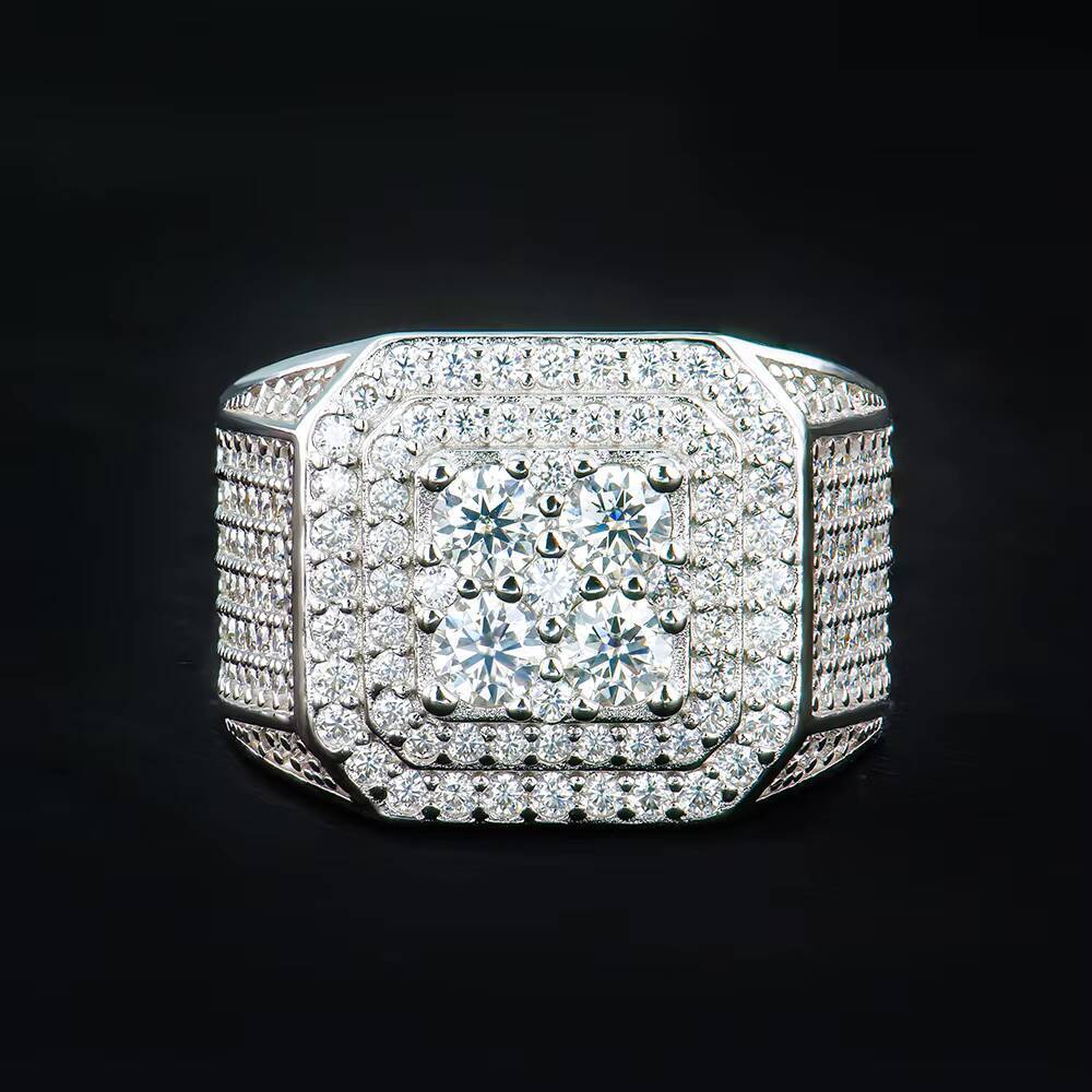 Moissanite Square Frame Band Ring Ice-out Hip Hop Style Wholesale Factory Pass Diamond Test Fashion Desgin Gift for Men