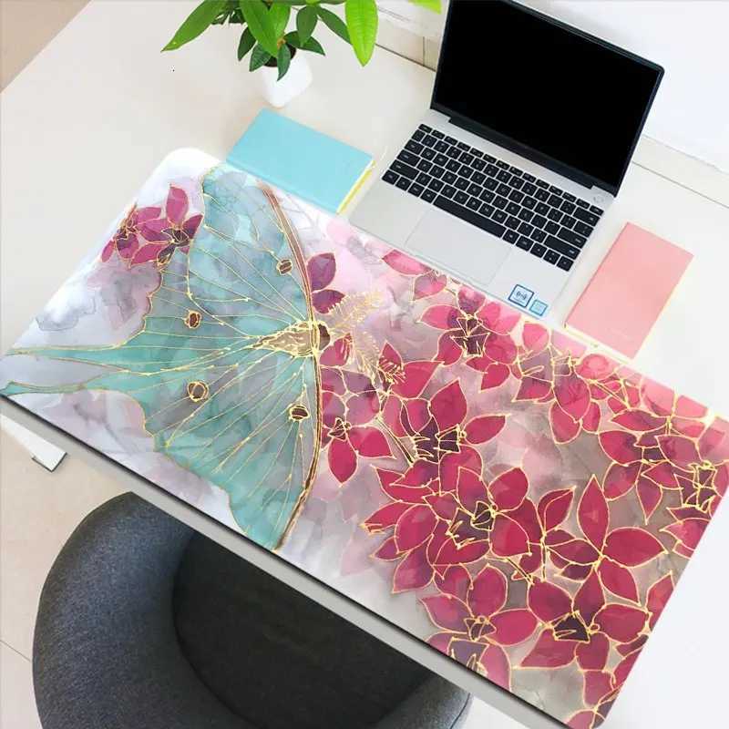 Pink Butterfly Flower Aesthetics Large Gaming Mouse Pad Office Desk Mat Computer Keyboard Pad Birthday Gift for Women GirlsM251119