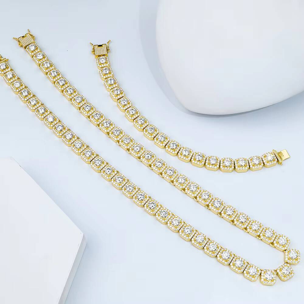 Factory Hip Hop Cuban Gra Certified 11mm Width Mossanite Clustered Square Tennis Chain Necklace