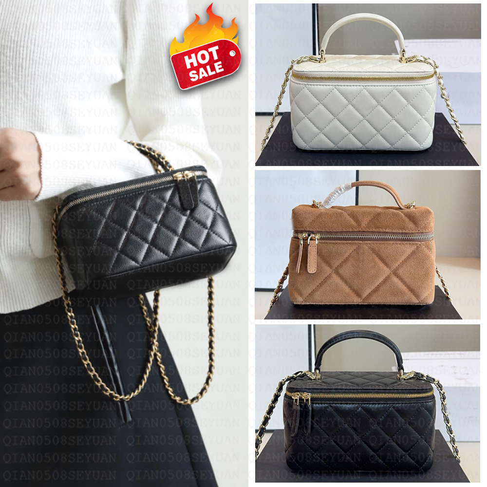 Designer Makeup Bag Luxury plush Vanity Case Bag Leather Chain Mini Box Bag 24B Handbag for Women Luxury Fashion Shoulder Bag 10A Crossbody Bag with Metal Handles