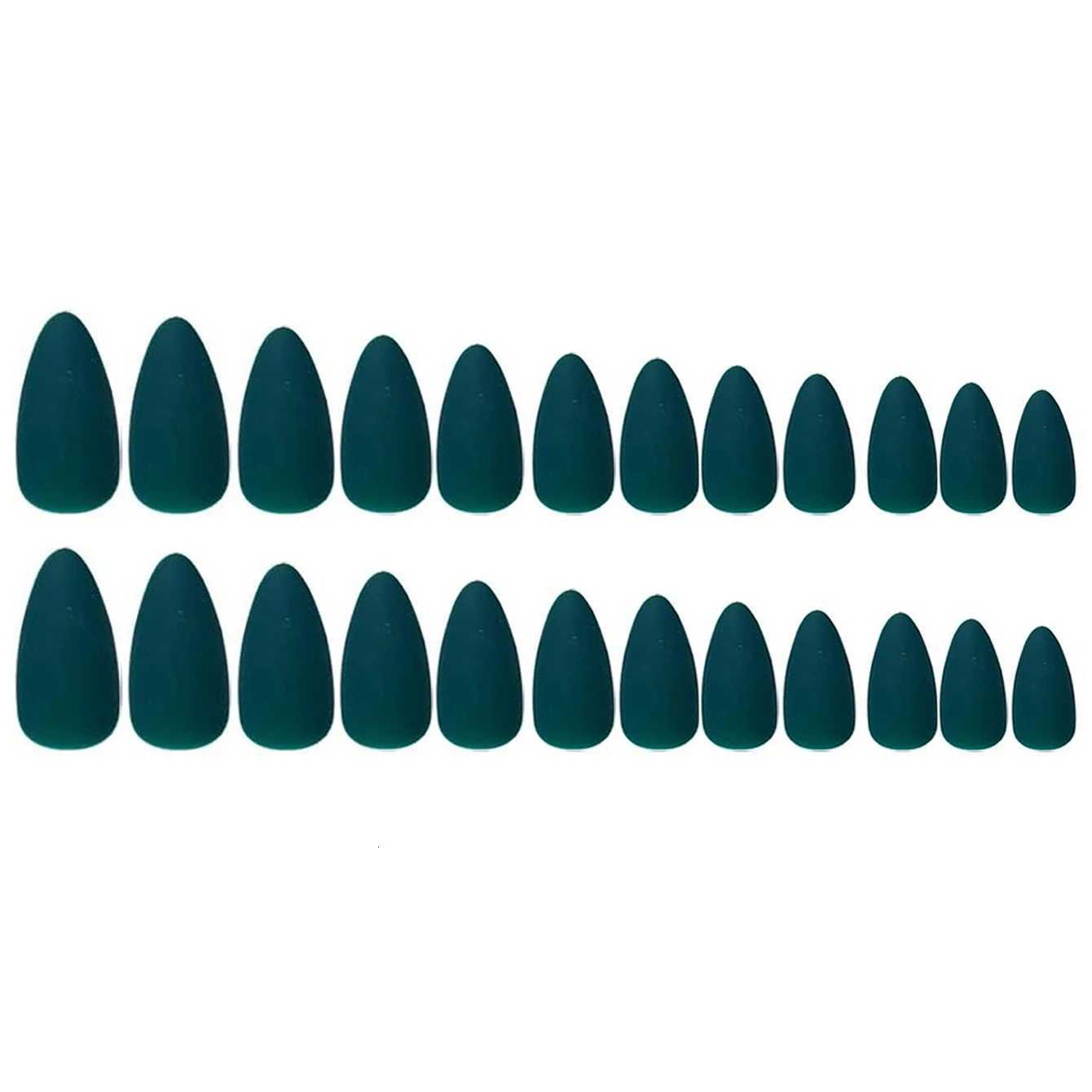 24PCS Christmas Matte Dark Green Pressed Nail Medium Almond Fake Nail Embossed Acrylic Nail Reusable Fake NailT251118T251119