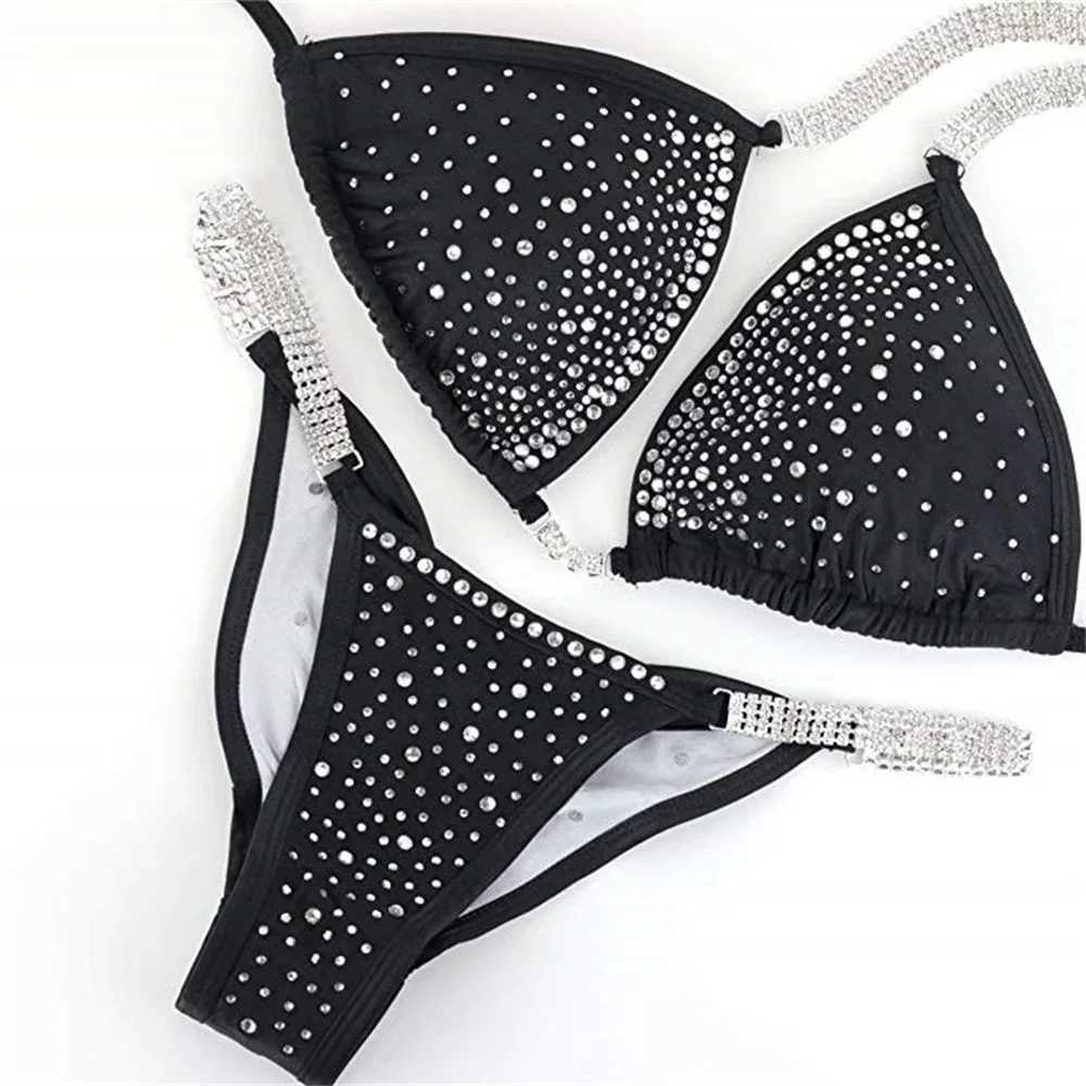 NPC IFBB Competition Bikini Womens Rhinestone Connector Scrunch Bikini W250419