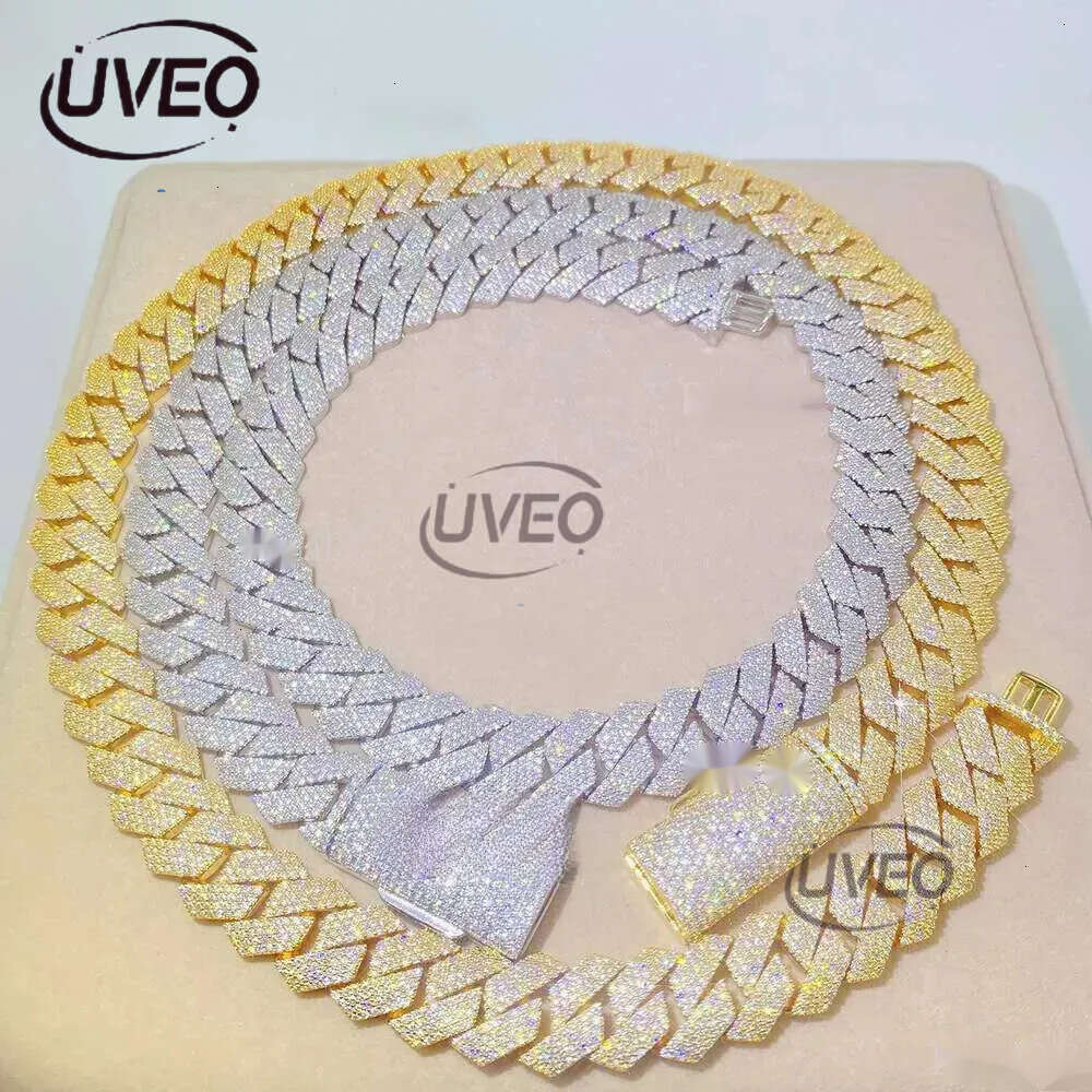 Passed Vvs Test Hip Hop Jewelry Necklace 15mm GRA Ice Out Moissanite Dia Cuban Chain Popular with Rappers