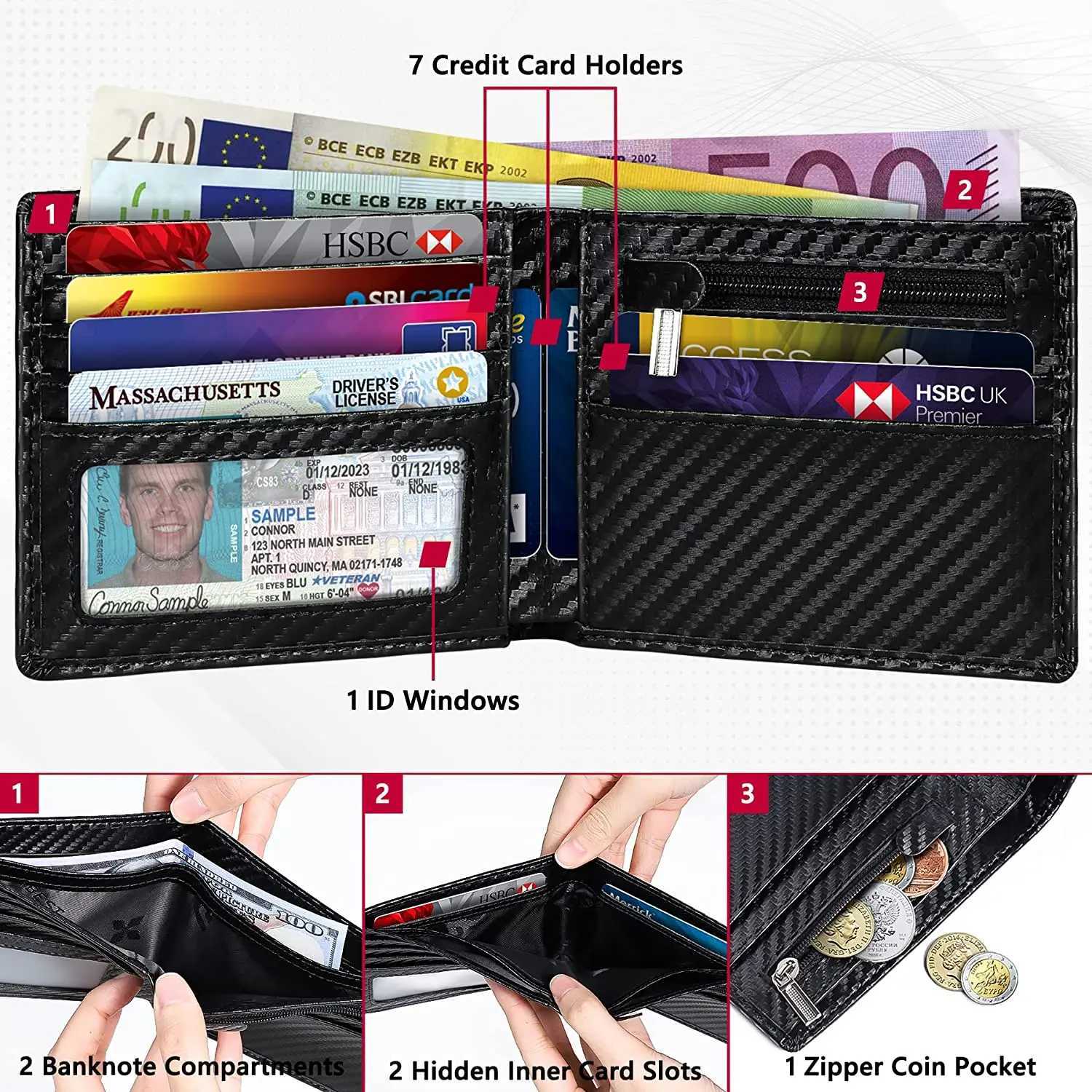 New Business Wallet RFID Blocking Multi Card Slots With Zipper Coin Clip Mens Wallet Fashion Coin PurseT251119