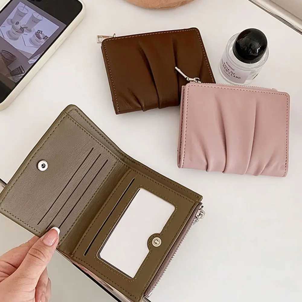 Trendy PU Leather Women Wallets Solid Color Wrinkled Female Purses Portable Card HoldersT251119