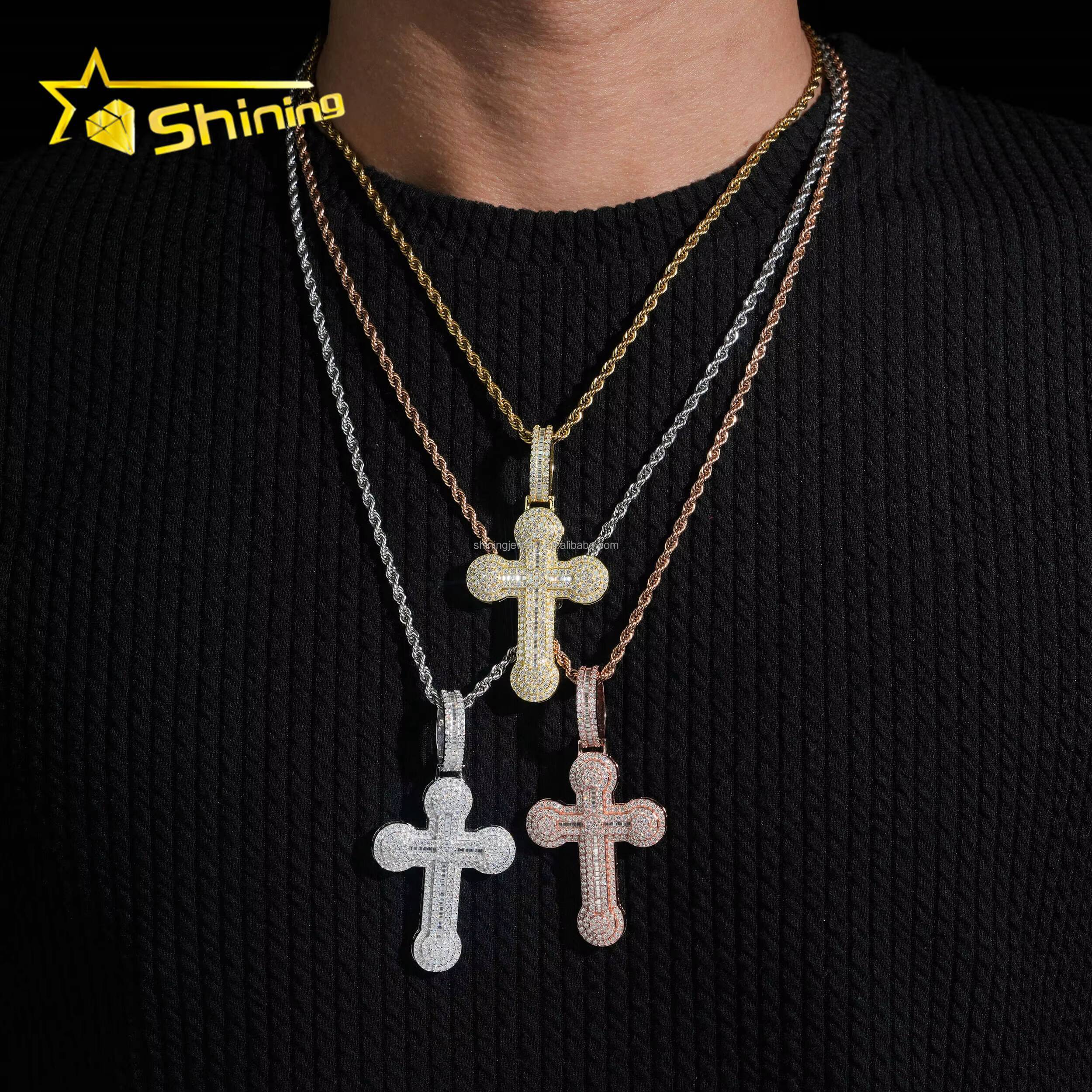 Bulk Stock Pass Diamond Tester Hip Hop Fashion Man Stylish Rapper Jewelry VVS1 Moissanite Diamond S925 Silver Cross Pendant