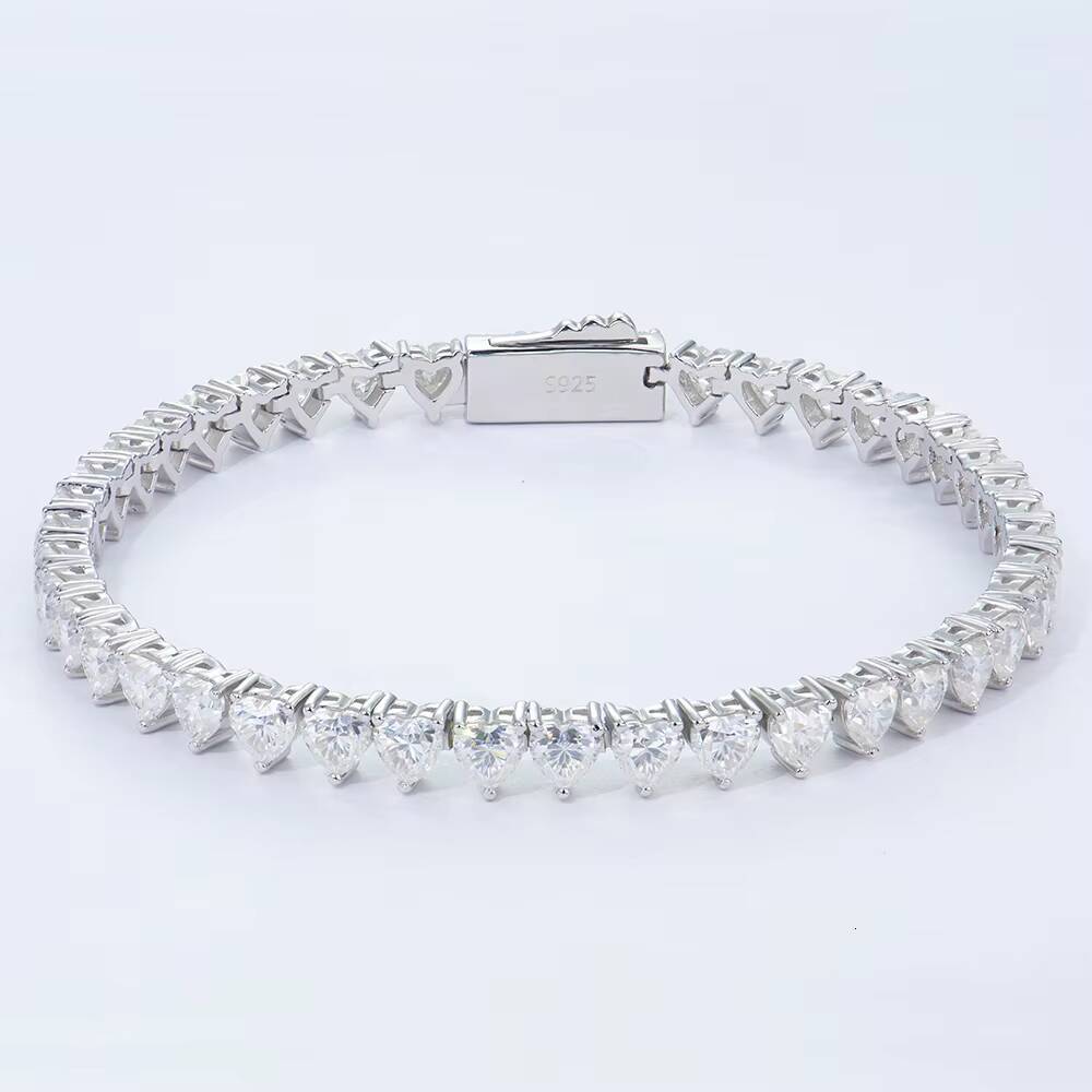 Hot Sales Jewelry 33MM Heart Moissanite Tennis Chains Bracelet 925 Silver Bracelet Jewelry for Women