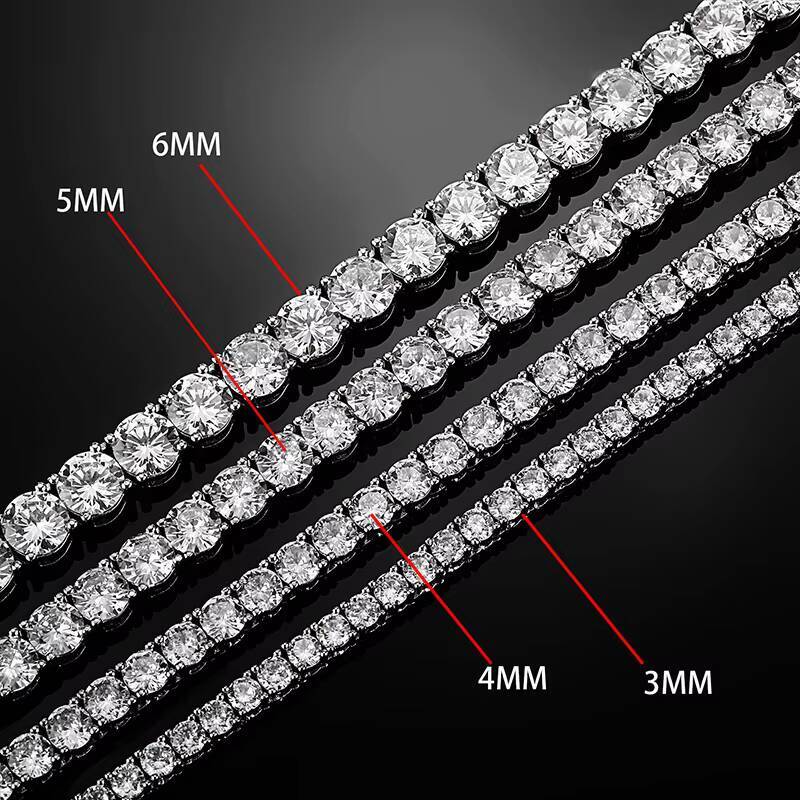 RINNTIN SMB Fine Moissanite Diamond Tennis Chains 3mm-5mm Hip Hop Silver Jewelry Necklaces Bracelets for Men Women Gift